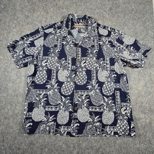 Blue Hawaii Cotton Shirt Mens Size 2XL Short Sleeve Navy Blue Pineapple Tropical